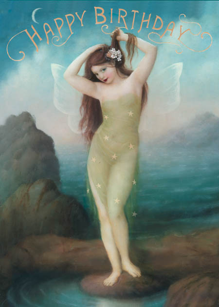 Happy Birthday Fairy on Beach Greeting Card by Stephen Mackey - Click Image to Close